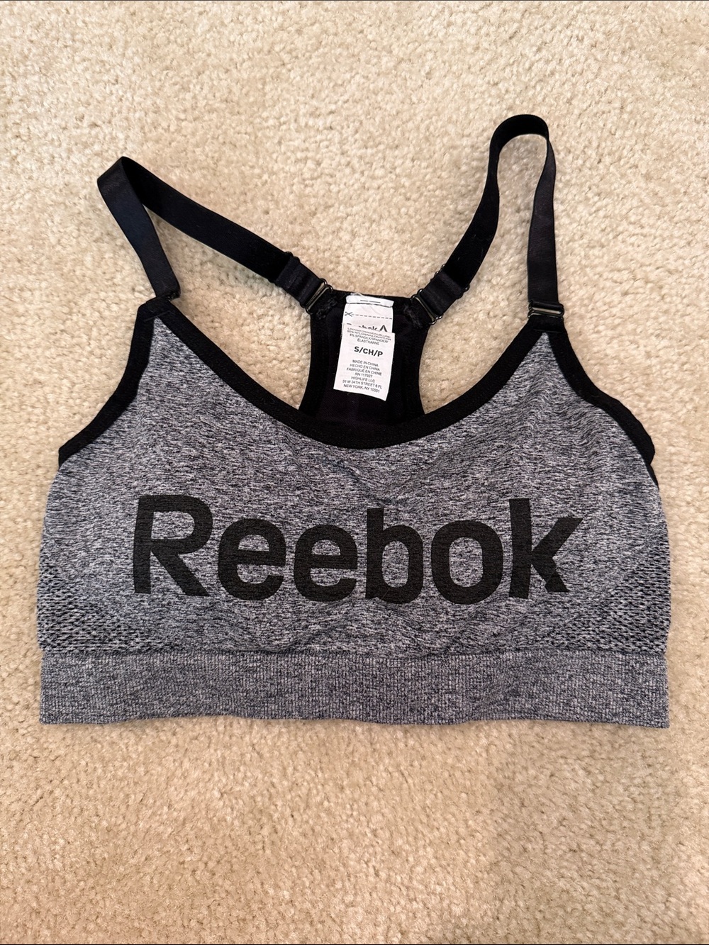 Reebok Gray and Black Racerback Sports Bra